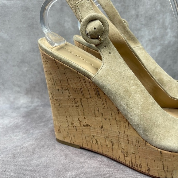 Veronica Beard Dali Suede Wedge Cork Sandals In Beige Color Size 10 - Picture 8 of 9